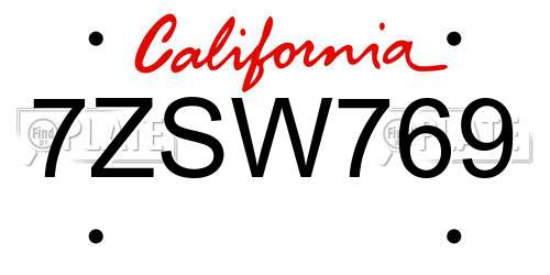 7ZSW769 California License Plate
