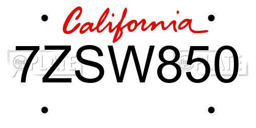 7ZSW850 California License Plate