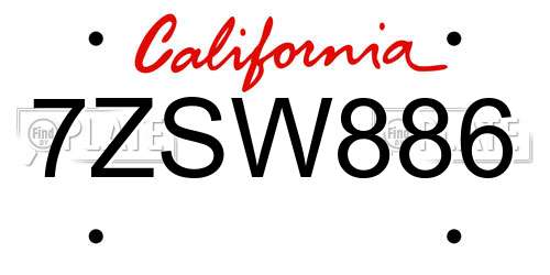 7ZSW886 California License Plate