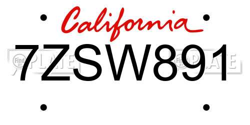 7ZSW891 California License Plate