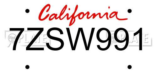 7ZSW991 California License Plate