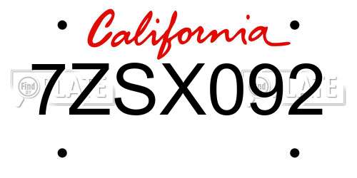 7ZSX092 California License Plate