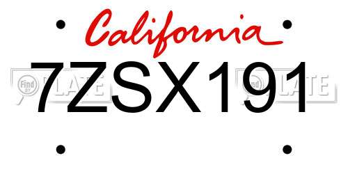 7ZSX191 California License Plate