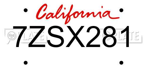 7ZSX281 California License Plate