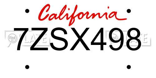 7ZSX498 California License Plate