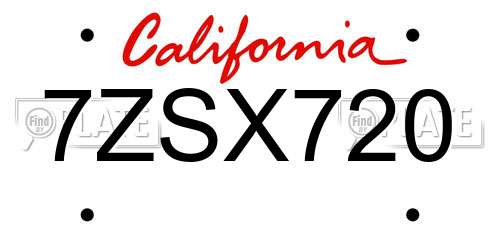 7ZSX720 California License Plate
