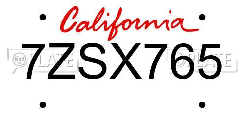 7ZSX765 California License Plate