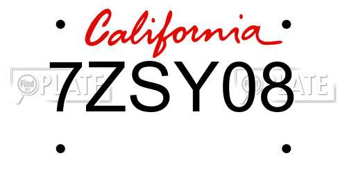7ZSY08 California License Plate