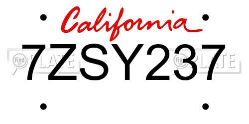 7ZSY237 California License Plate