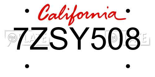 7ZSY508 California License Plate