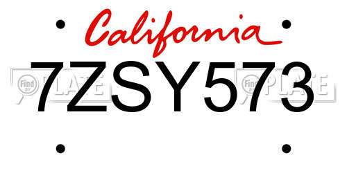 7ZSY573 California License Plate