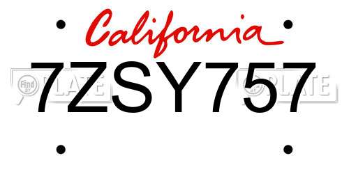 7ZSY757 California License Plate
