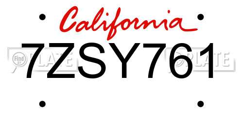 7ZSY761 California License Plate