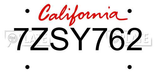 7ZSY762 California License Plate