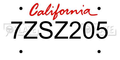 7ZSZ205 California License Plate