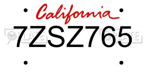 7ZSZ765 California License Plate