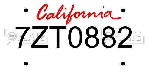 7ZT0882 California License Plate