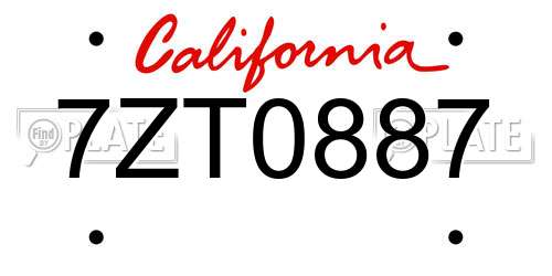 7ZT0887 California License Plate