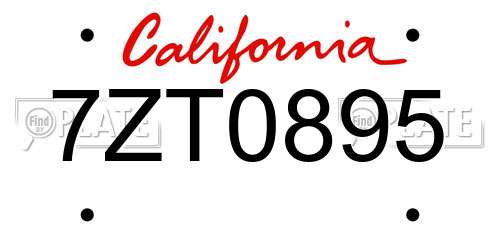 7ZT0895 California License Plate
