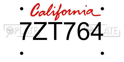 7ZT764 California License Plate
