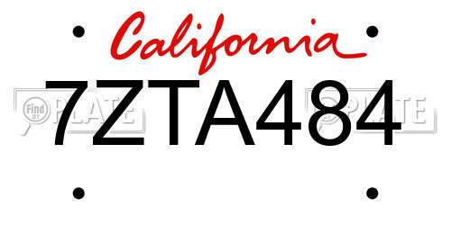 7ZTA484 California License Plate