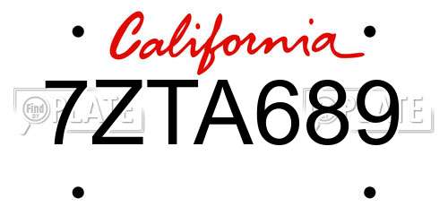 7ZTA689 California License Plate