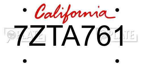 7ZTA761 California License Plate