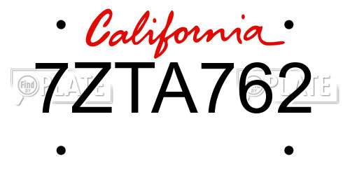 7ZTA762 California License Plate