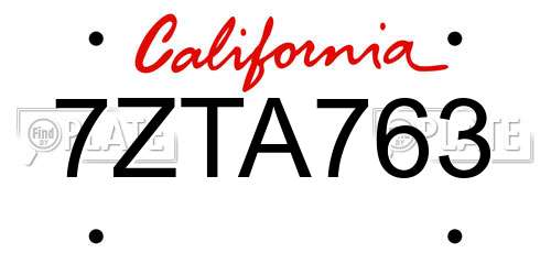 7ZTA763 California License Plate