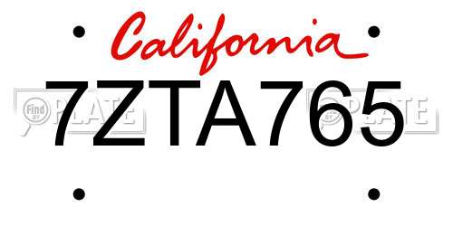7ZTA765 California License Plate