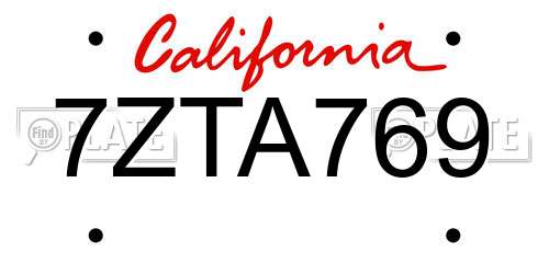 7ZTA769 California License Plate