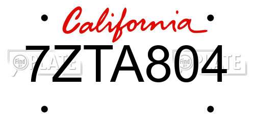 7ZTA804 California License Plate