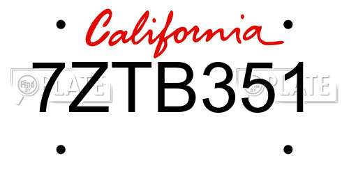 7ZTB351 California License Plate