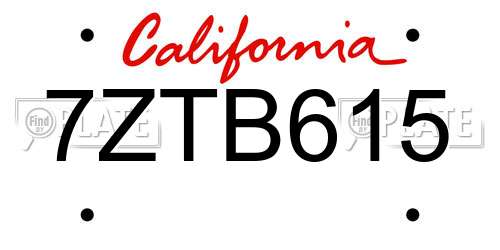 7ZTB615 California License Plate