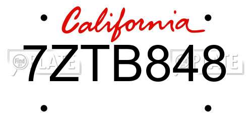 7ZTB848 California License Plate