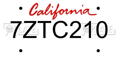 7ZTC210 California License Plate