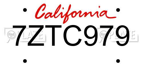 7ZTC979 California License Plate