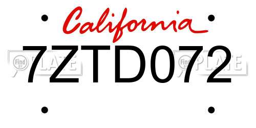 7ZTD072 California License Plate