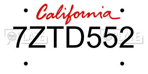 7ZTD552 California License Plate