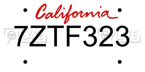 7ZTF323 California License Plate