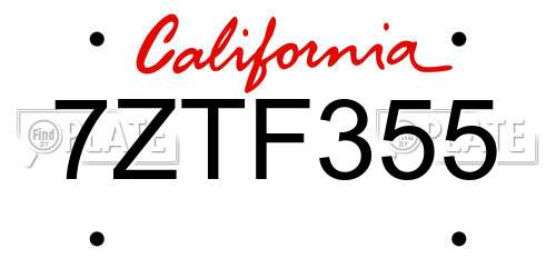 7ZTF355 California License Plate