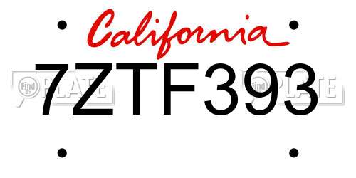 7ZTF393 California License Plate