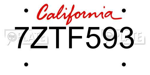 7ZTF593 California License Plate