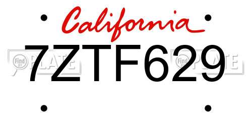7ZTF629 California License Plate