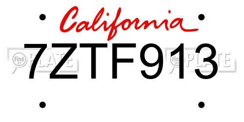 7ZTF913 California License Plate