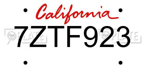 7ZTF923 California License Plate