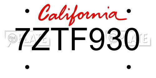 7ZTF930 California License Plate