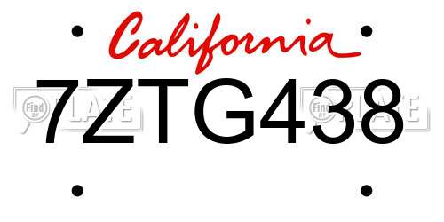 7ZTG438 California License Plate