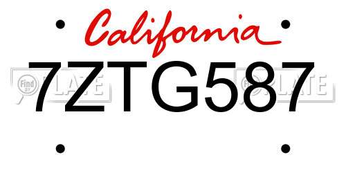 7ZTG587 California License Plate