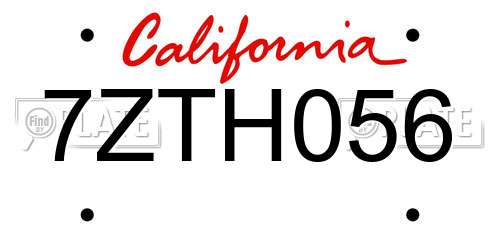 7ZTH056 California License Plate